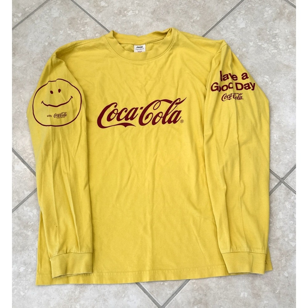 Coca-Cola x Pacsun T Shirt MENS M YELLOW Long Sleeve CASUAL Tee Outdoors